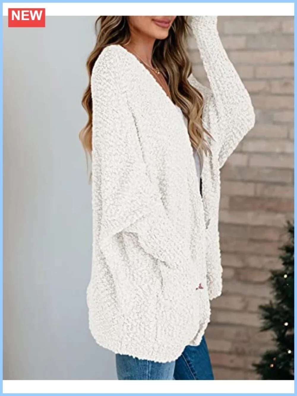 Chunky Popcorn Long Batwing Sleeve Cardigan Cozy Oversized Knit